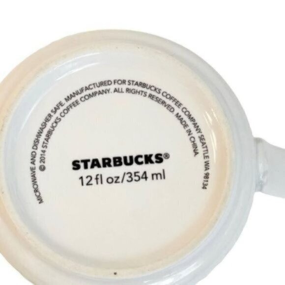Starbucks 2014 White Gray Scroll Diamond Filigree Coffee Mug 12 fl ounce cup - Picture 6 of 7